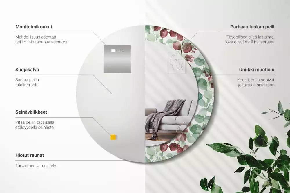 Kulaté dekorační zrcadlo Eukalyptus