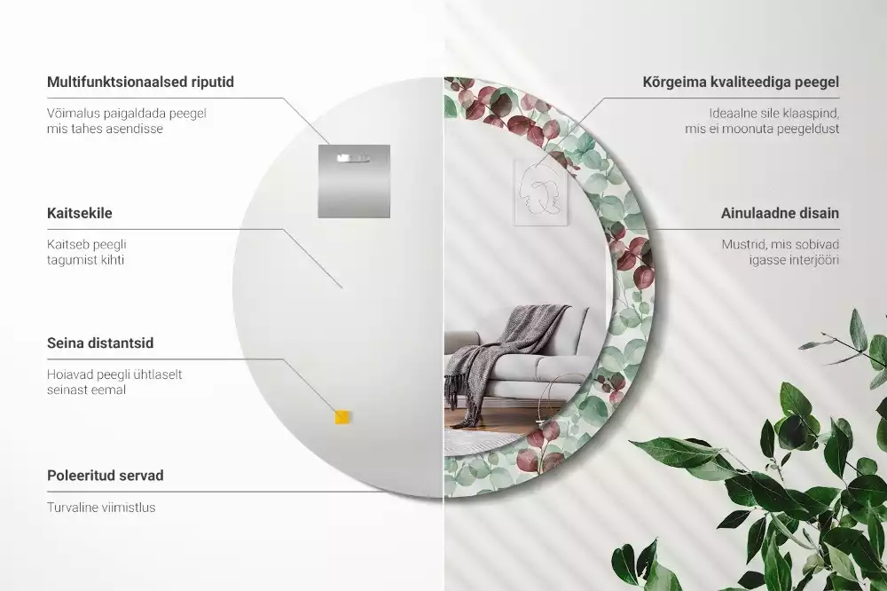 Kulaté dekorační zrcadlo Eukalyptus