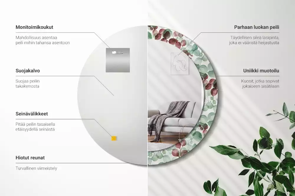 Kulaté dekorační zrcadlo Eukalyptus