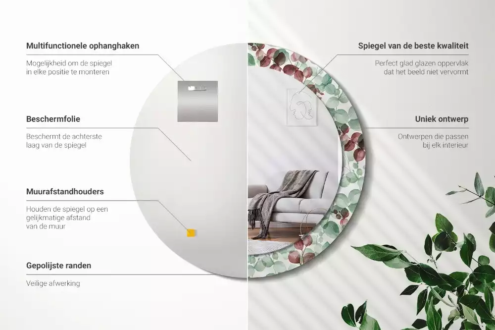 Kulaté dekorační zrcadlo Eukalyptus