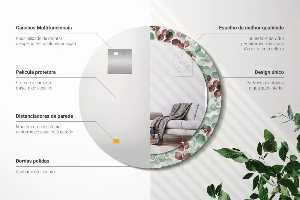 Kulaté dekorační zrcadlo Eukalyptus