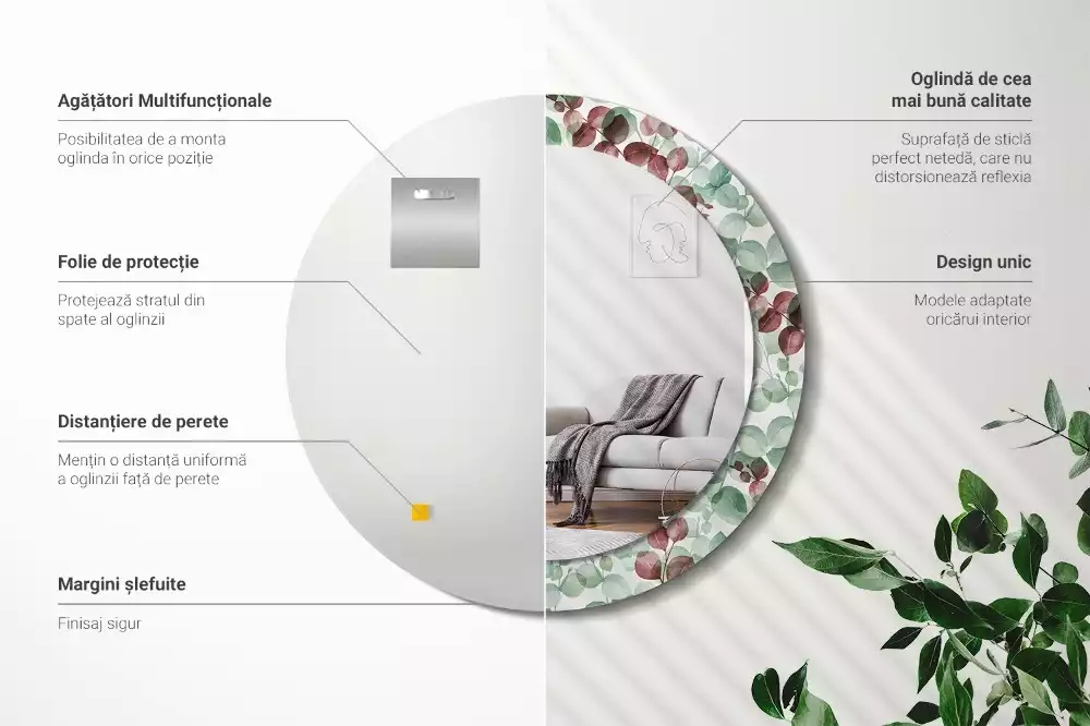 Kulaté dekorační zrcadlo Eukalyptus