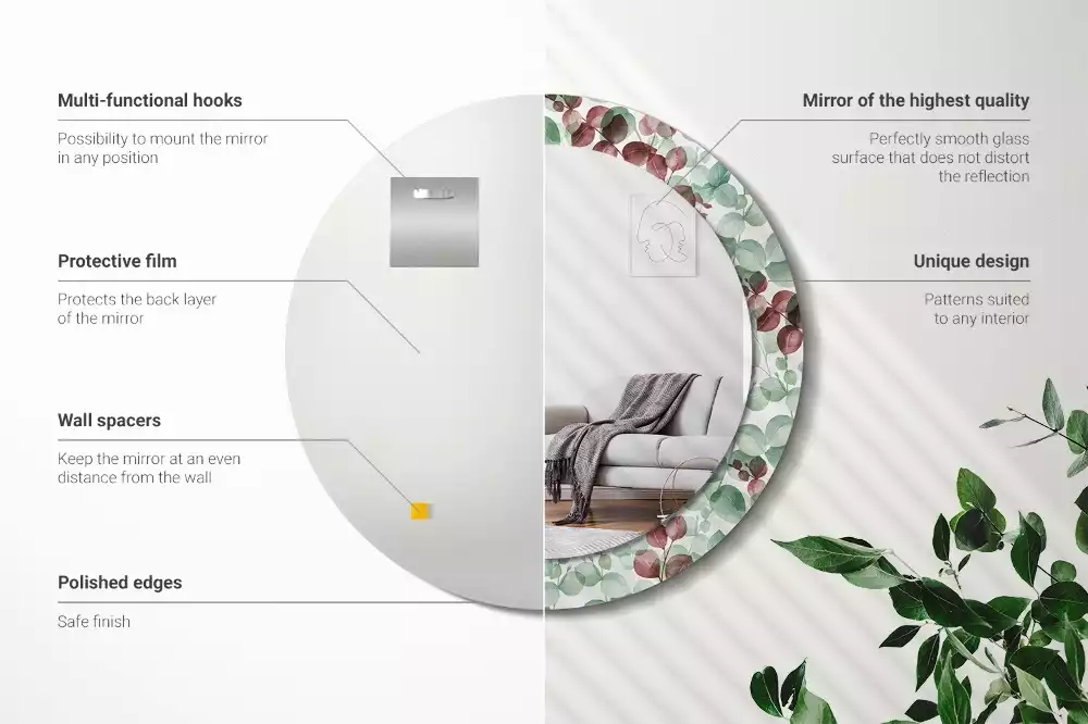 Kulaté dekorační zrcadlo Eukalyptus