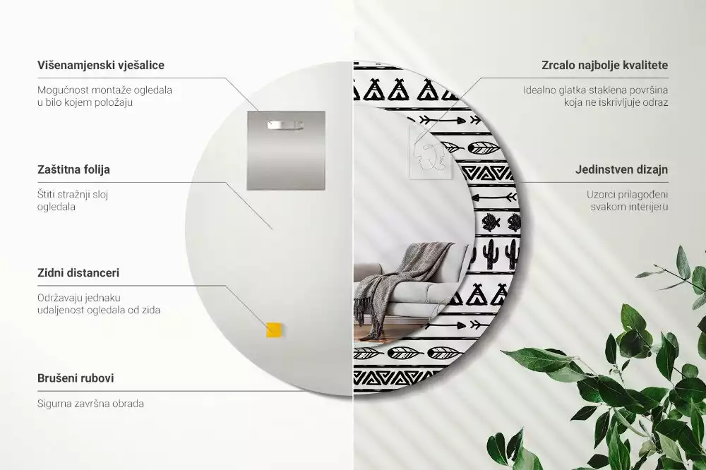 Kulaté dekorační zrcadlo Boho minimalistické