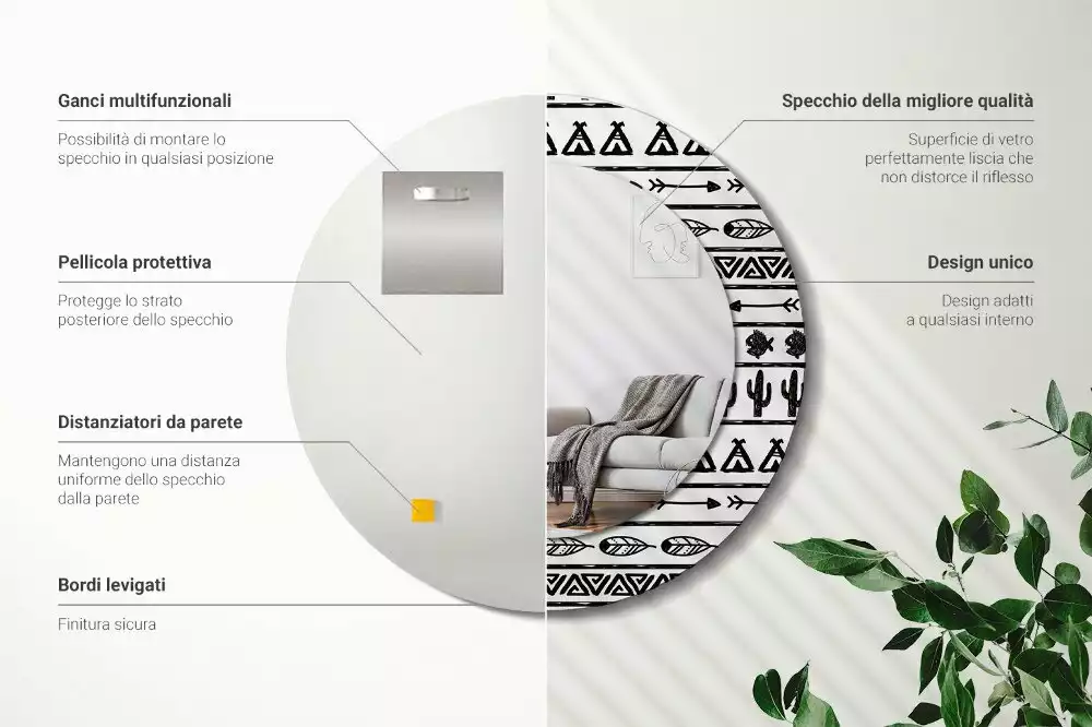 Kulaté dekorační zrcadlo Boho minimalistické