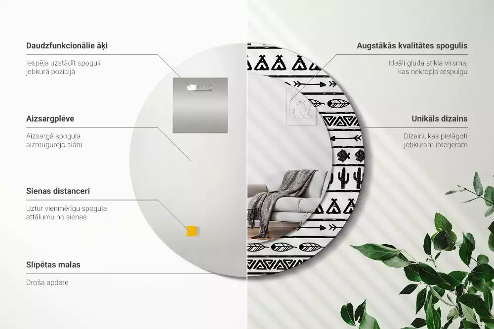 Kulaté dekorační zrcadlo Boho minimalistické