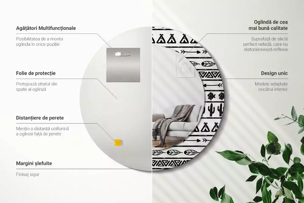 Kulaté dekorační zrcadlo Boho minimalistické