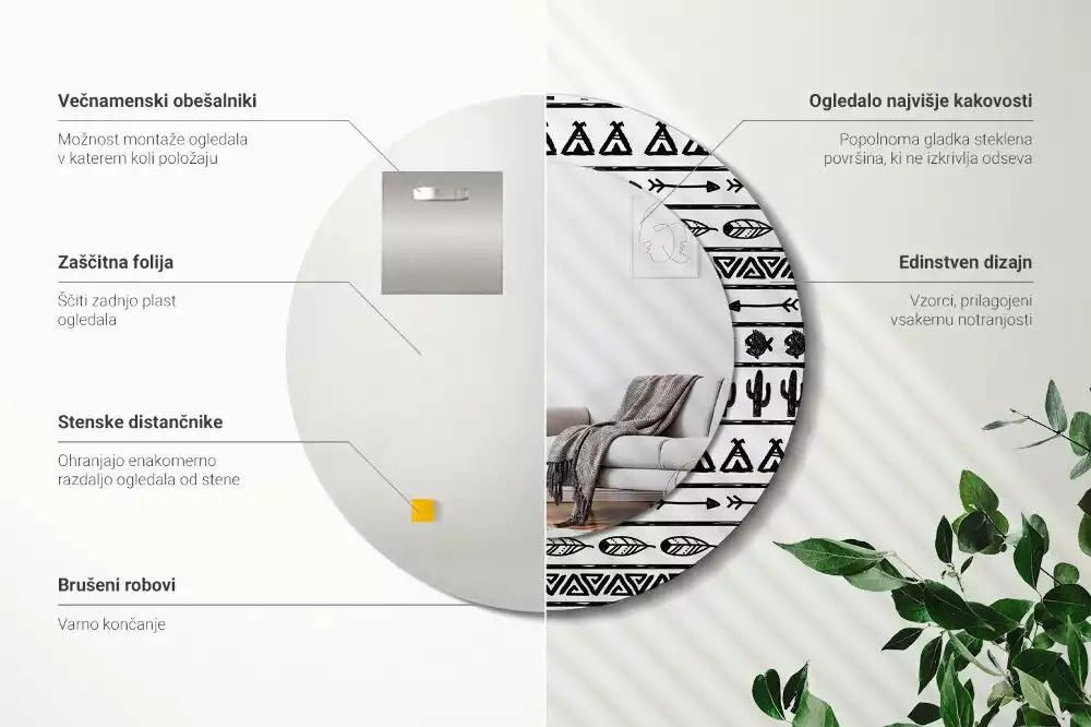 Kulaté dekorační zrcadlo Boho minimalistické