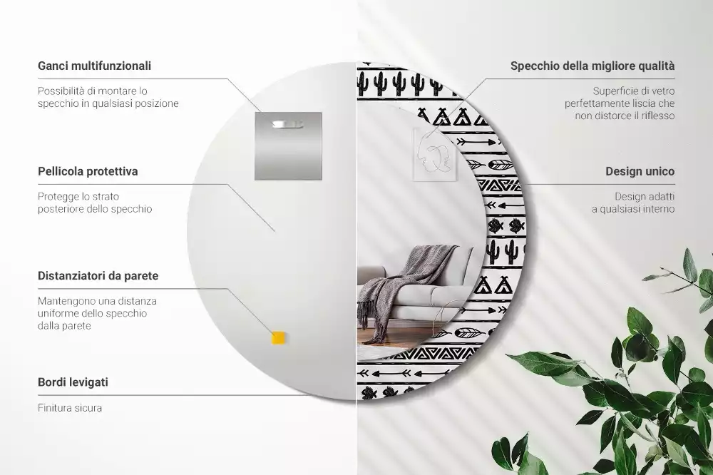 Kulaté dekorační zrcadlo Boho minimalistické