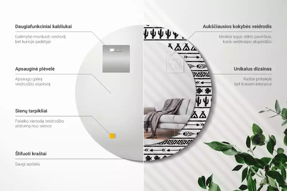 Kulaté dekorační zrcadlo Boho minimalistické