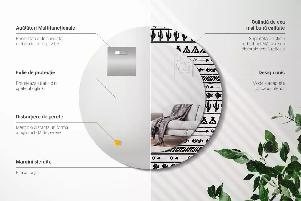 Kulaté dekorační zrcadlo Boho minimalistické