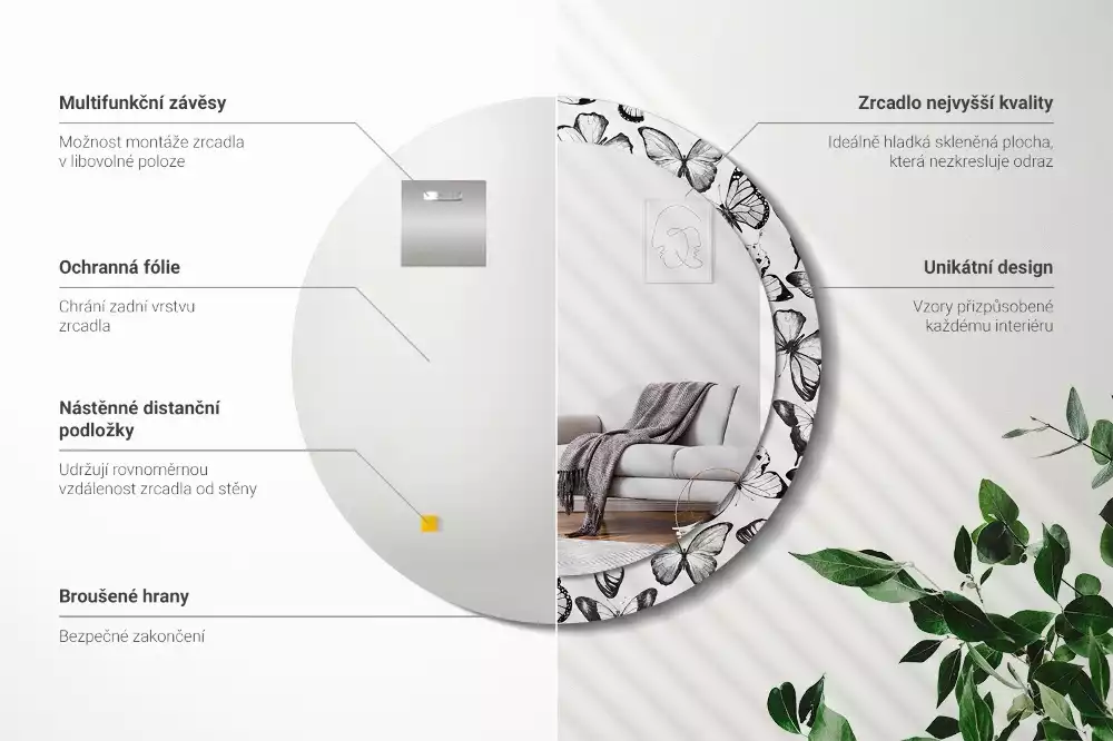 Kulaté dekorační zrcadlo Motýli