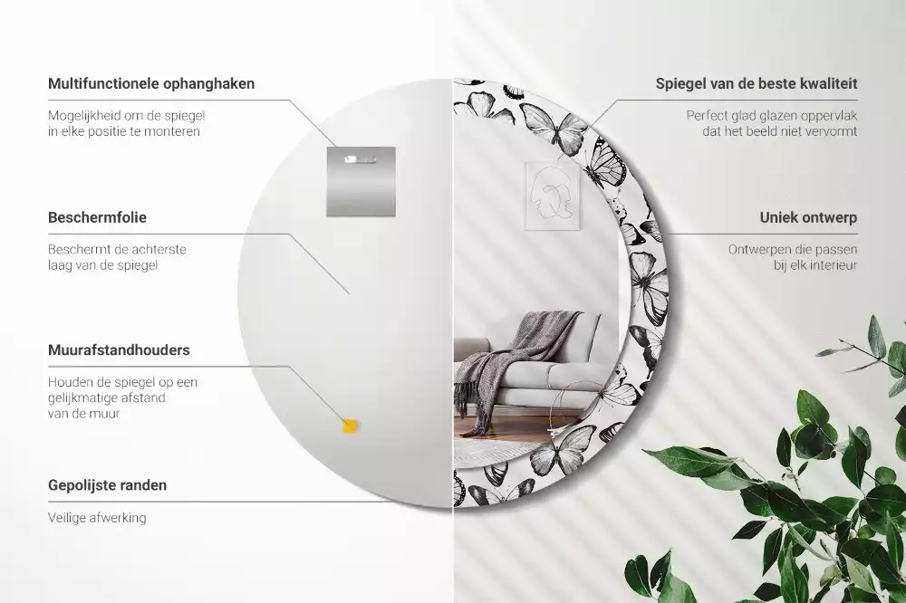 Kulaté dekorační zrcadlo Motýli