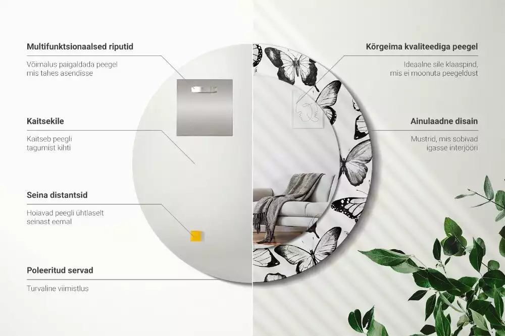 Kulaté dekorační zrcadlo Motýli