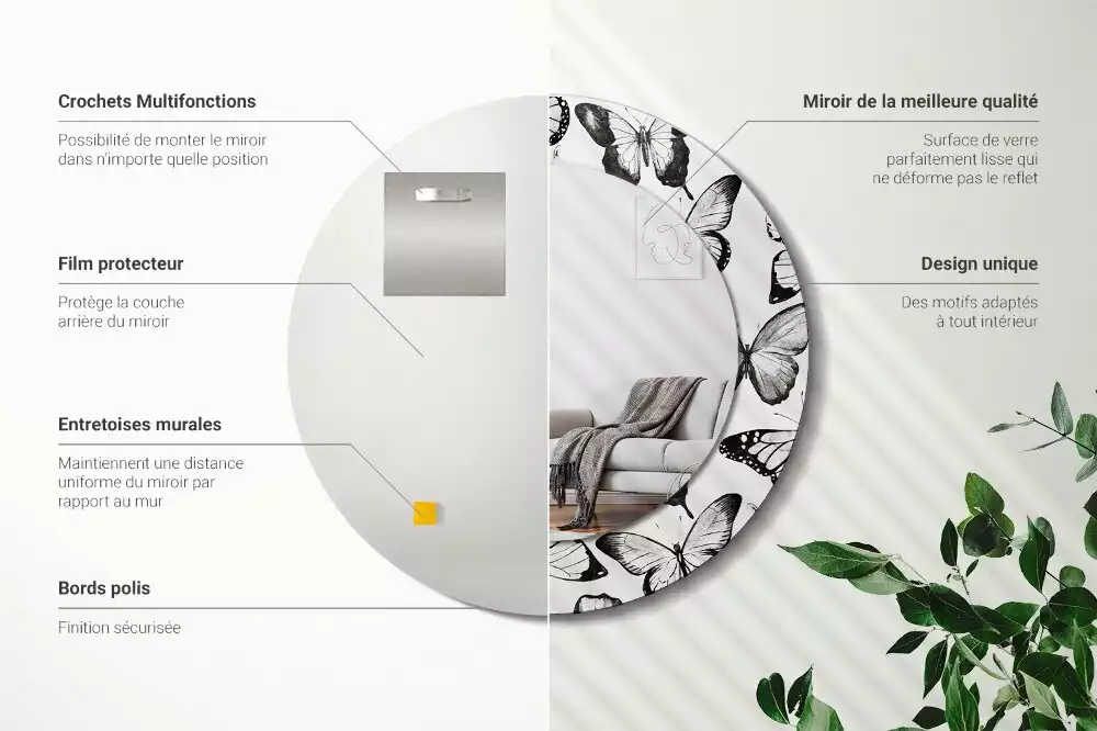 Kulaté dekorační zrcadlo Motýli