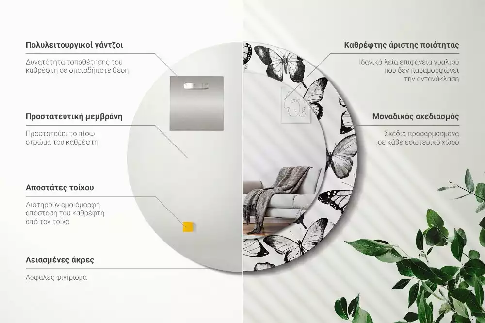 Kulaté dekorační zrcadlo Motýli