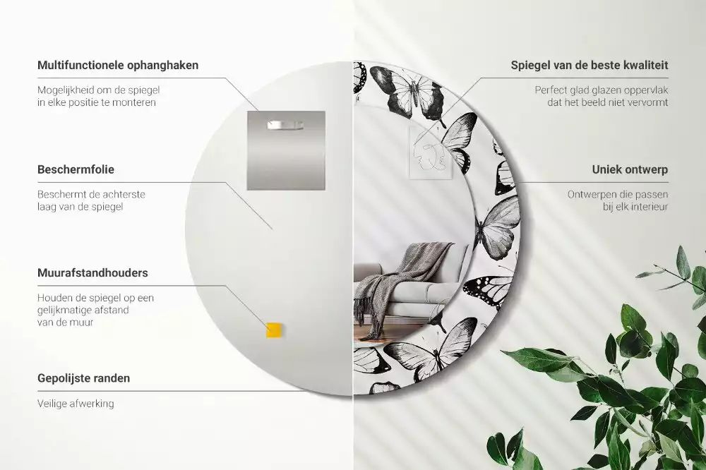 Kulaté dekorační zrcadlo Motýli