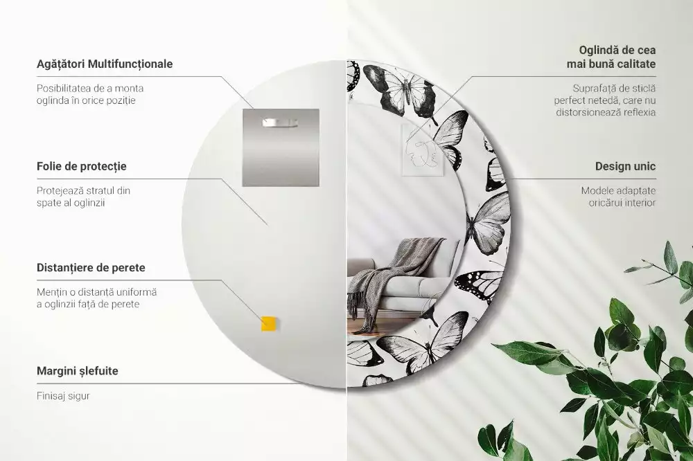 Kulaté dekorační zrcadlo Motýli