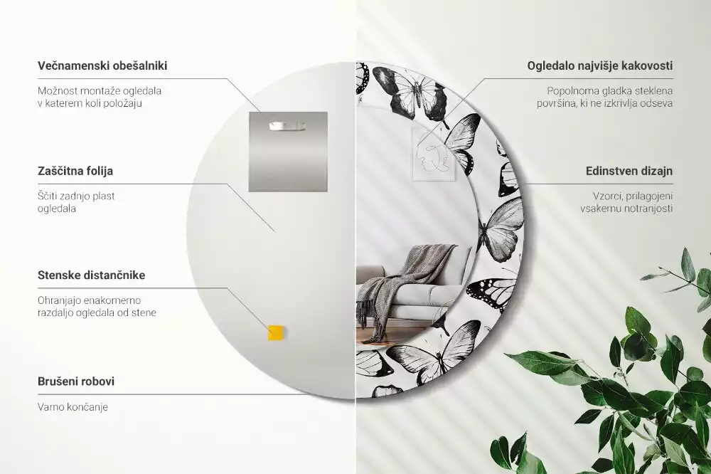 Kulaté dekorační zrcadlo Motýli