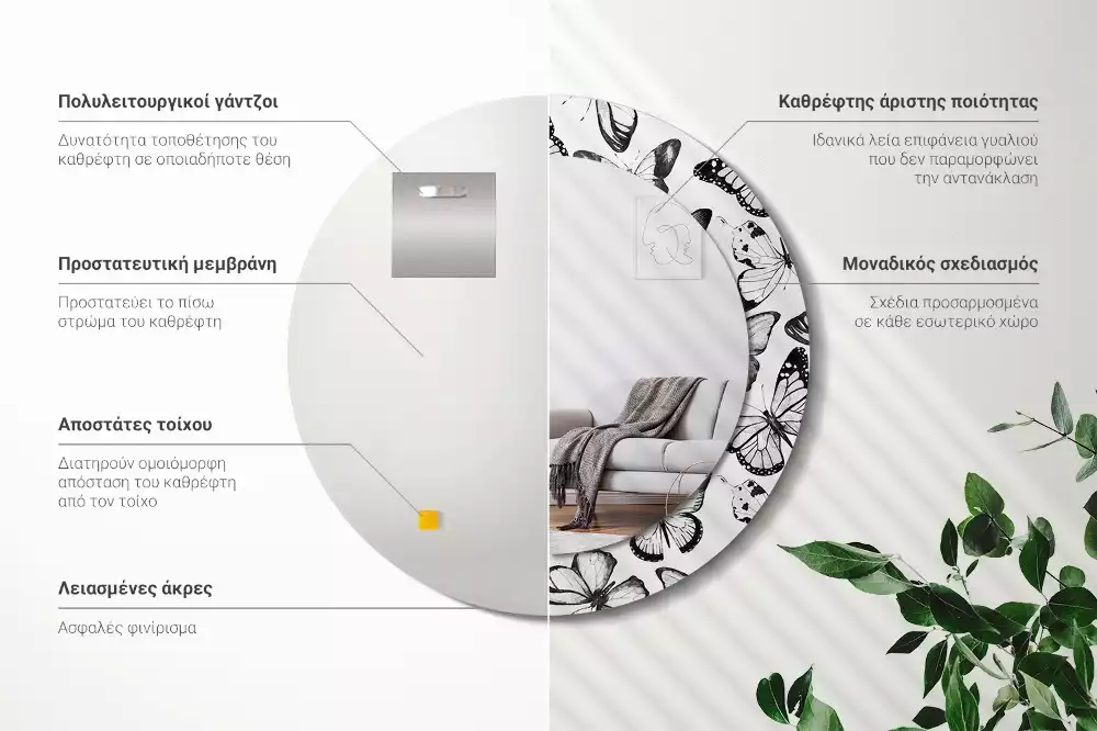 Kulaté dekorační zrcadlo Motýli