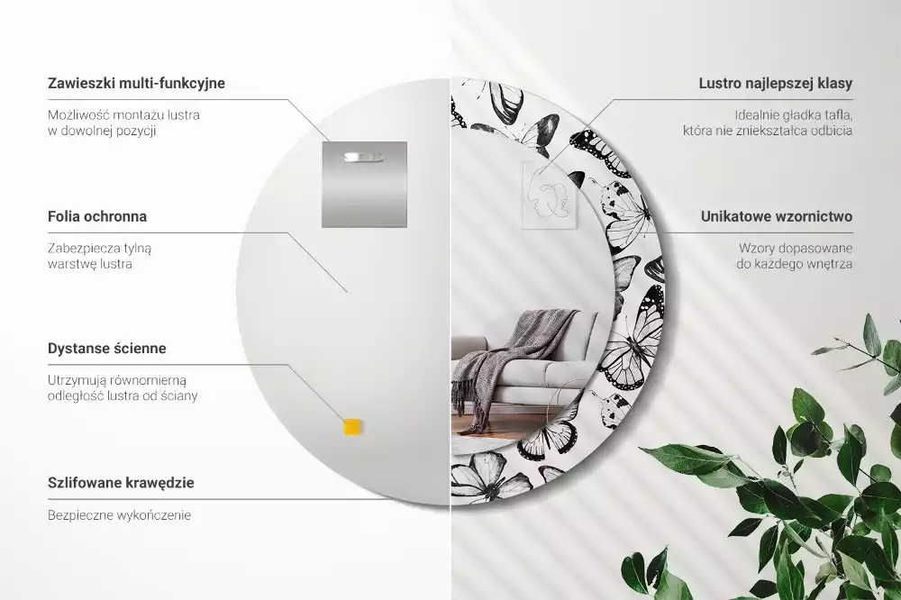 Kulaté dekorační zrcadlo Motýli