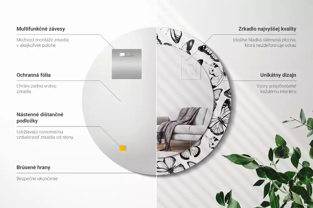 Kulaté dekorační zrcadlo Motýli