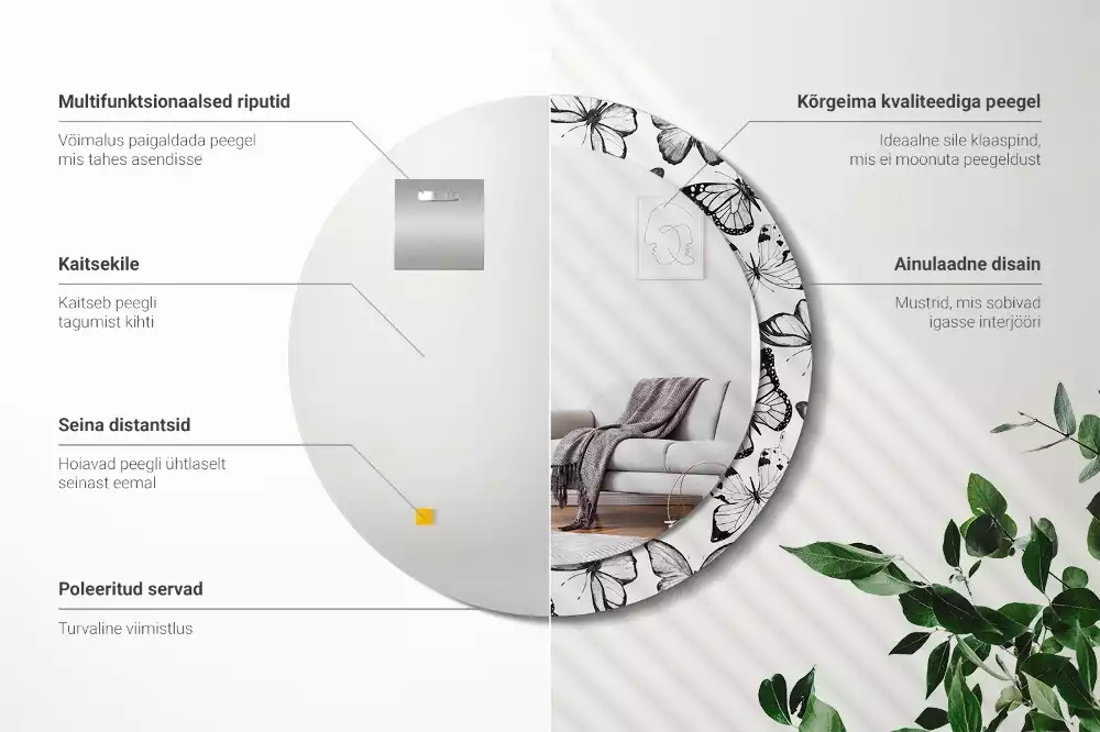 Kulaté dekorační zrcadlo Motýli