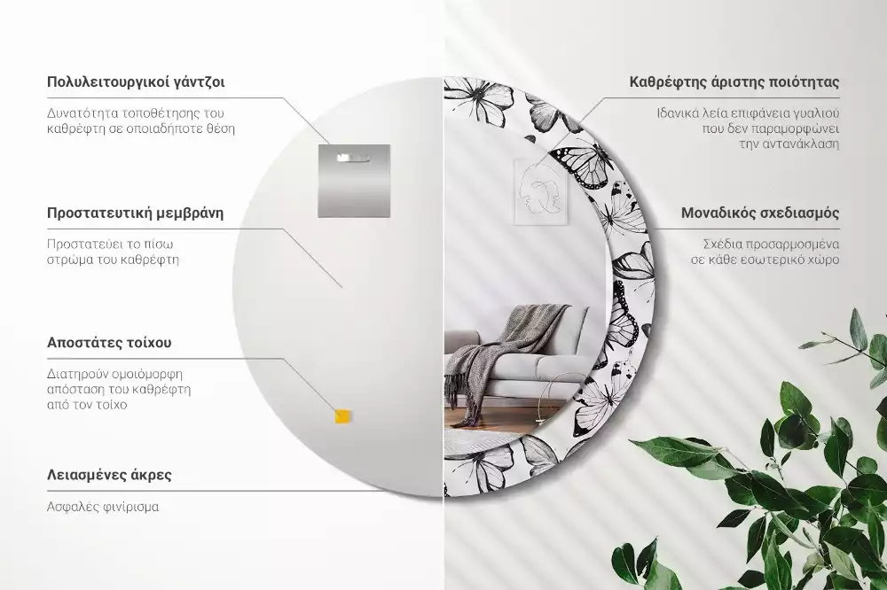 Kulaté dekorační zrcadlo Motýli