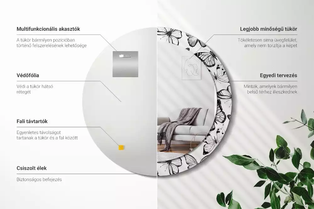 Kulaté dekorační zrcadlo Motýli