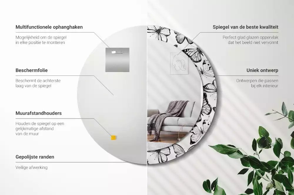 Kulaté dekorační zrcadlo Motýli