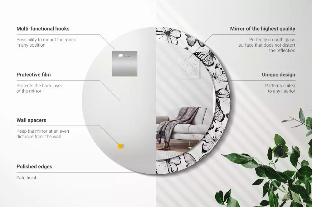 Kulaté dekorační zrcadlo Motýli