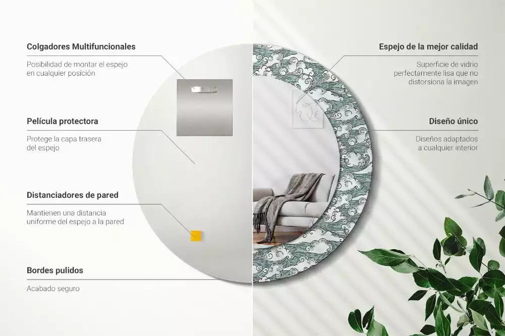 Kulaté dekorační zrcadlo Mraky