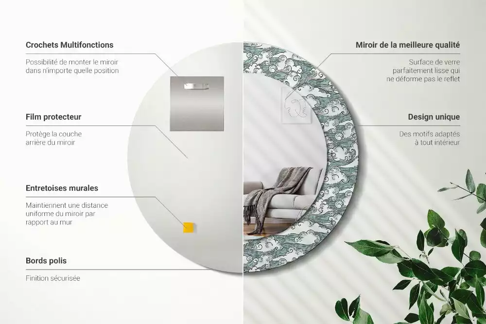 Kulaté dekorační zrcadlo Mraky