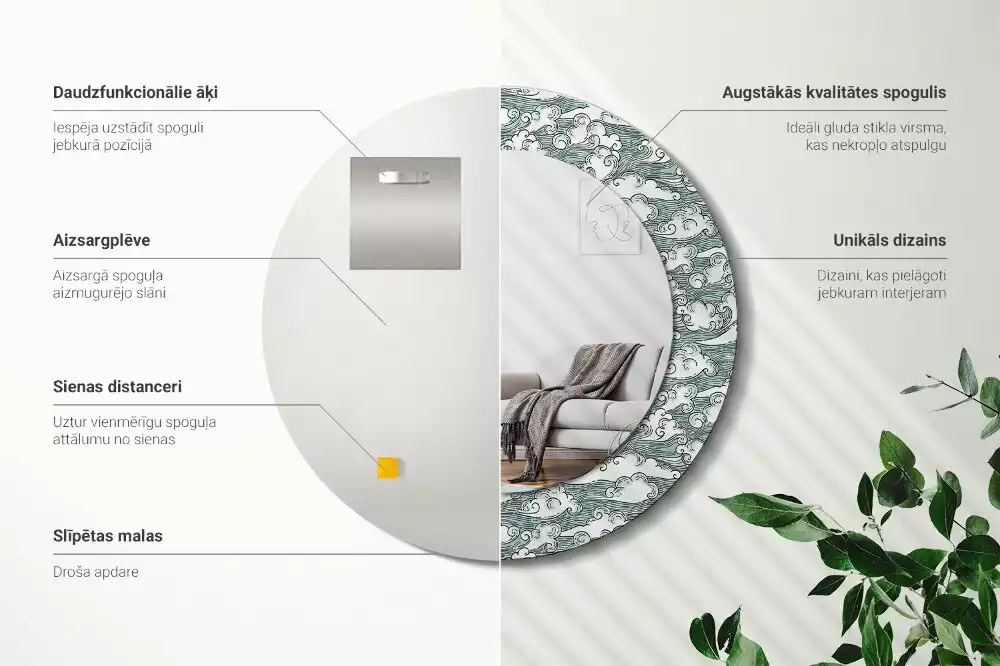 Kulaté dekorační zrcadlo Mraky