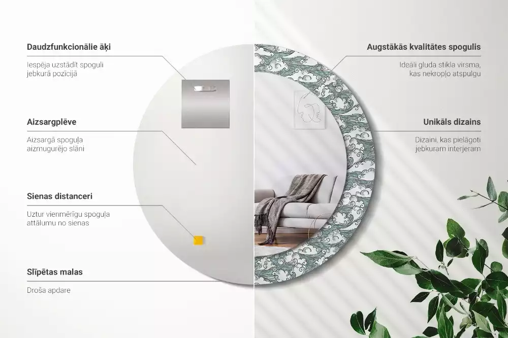 Kulaté dekorační zrcadlo Mraky