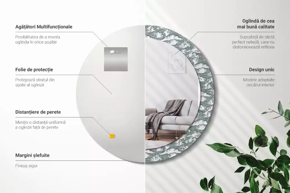 Kulaté dekorační zrcadlo Mraky