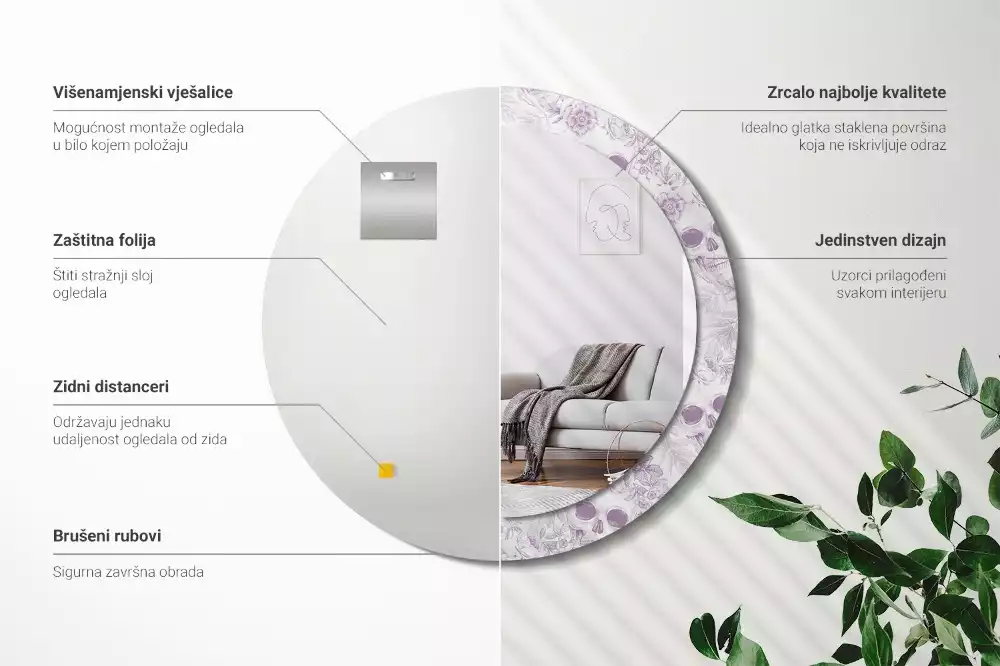 Kulaté dekorační zrcadlo Lebky