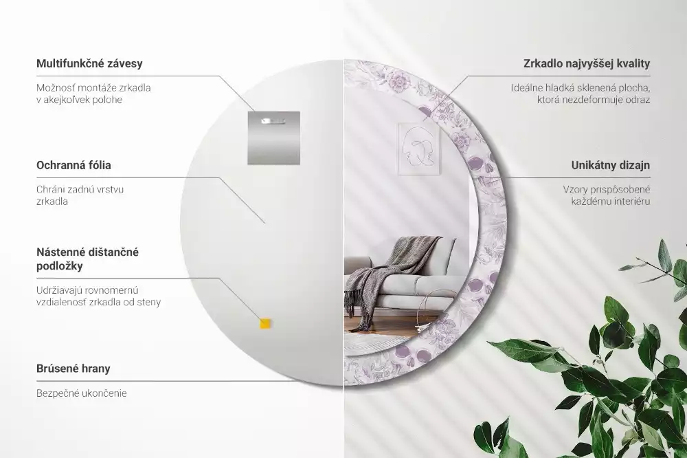 Kulaté dekorační zrcadlo Lebky