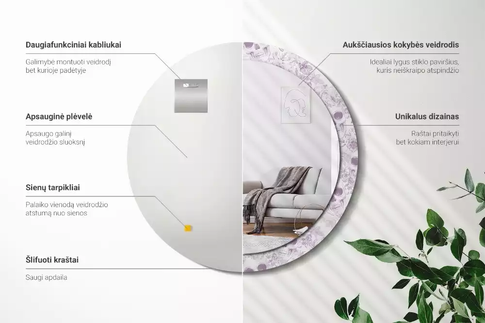 Kulaté dekorační zrcadlo Lebky