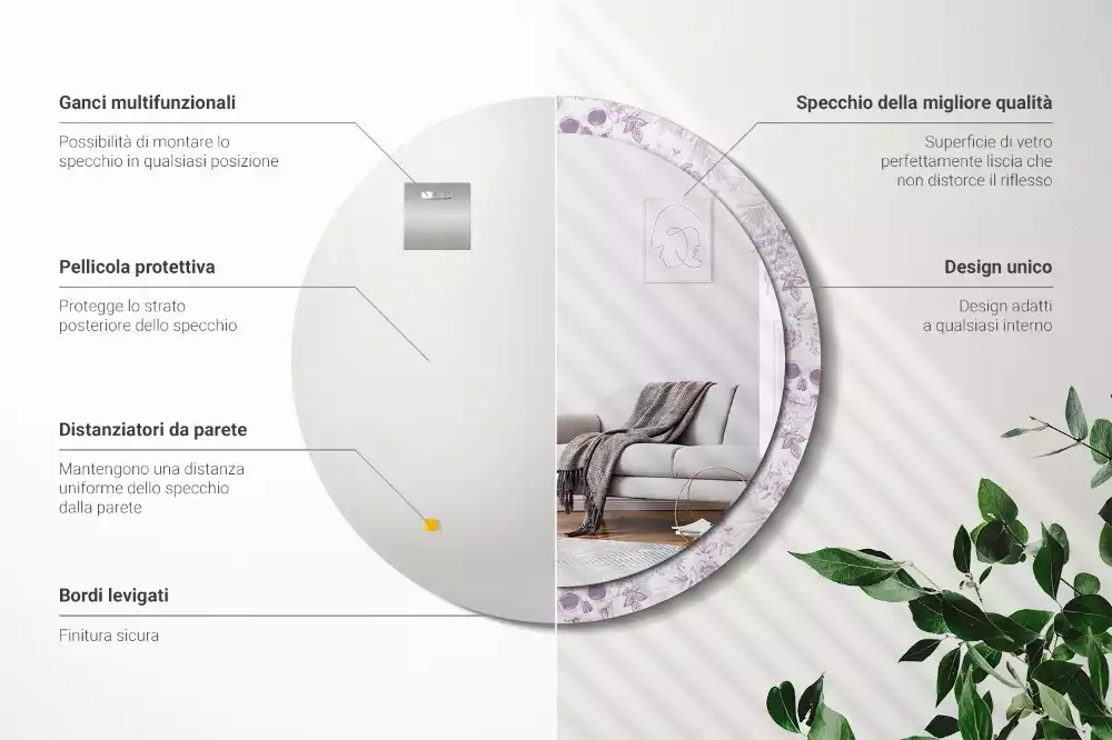 Kulaté dekorační zrcadlo Lebky