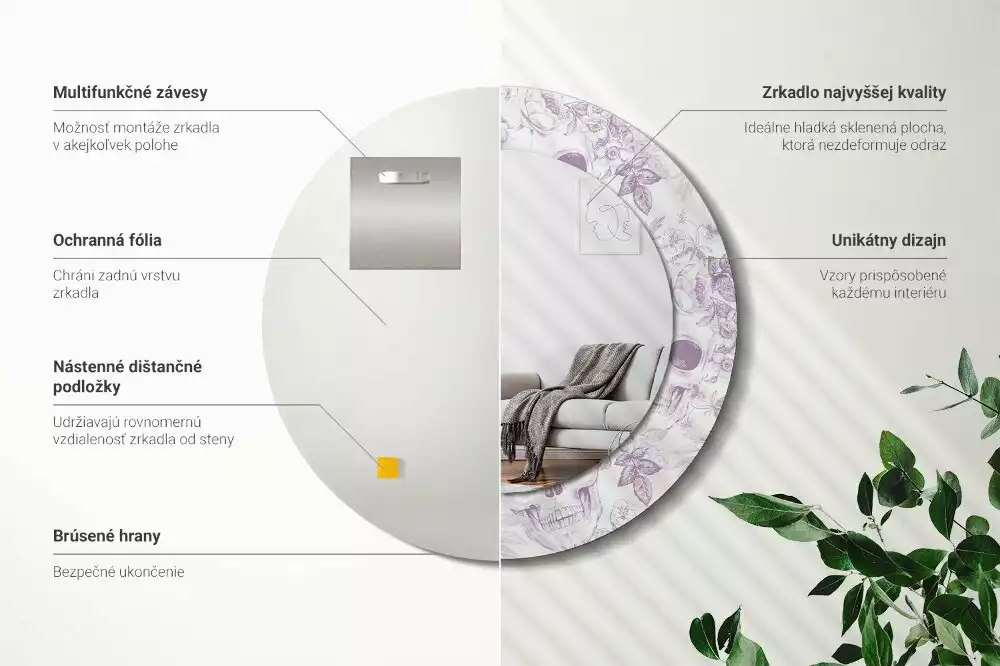 Kulaté dekorační zrcadlo Lebky