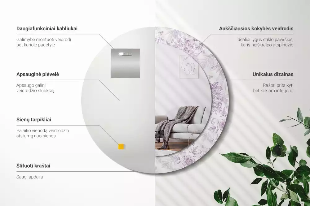 Kulaté dekorační zrcadlo Lebky