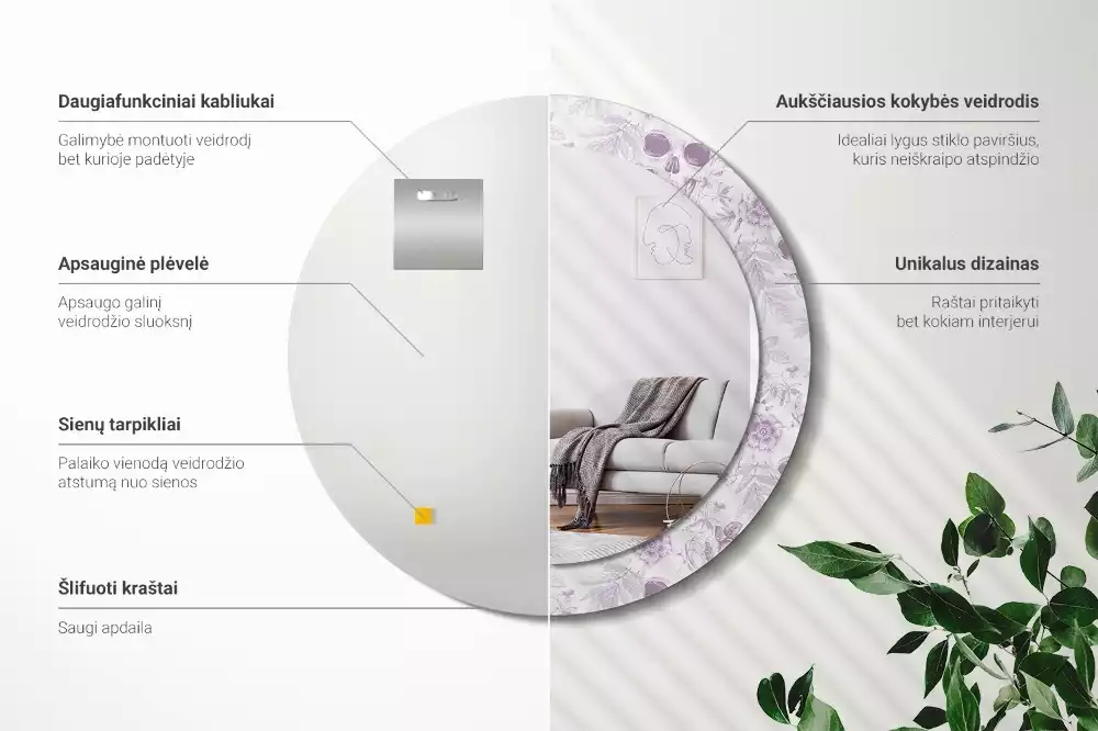 Kulaté dekorační zrcadlo Lebky