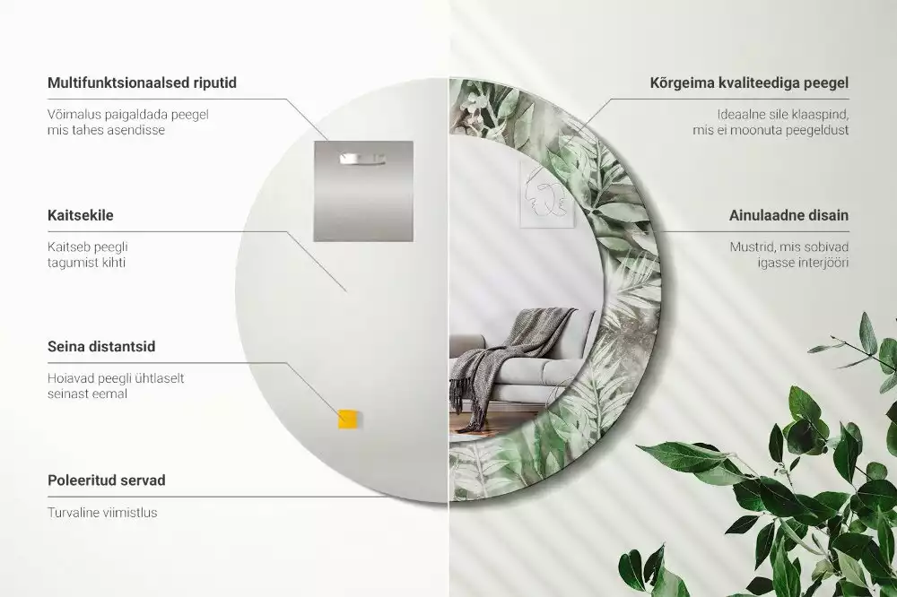 Kulaté dekorační zrcadlo Akvarel listy