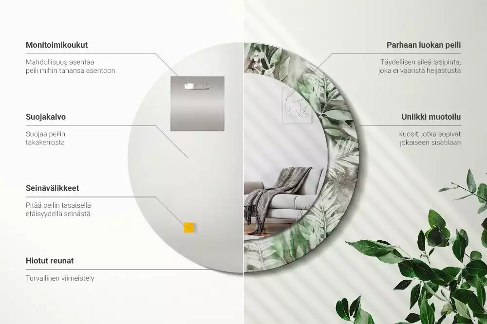 Kulaté dekorační zrcadlo Akvarel listy