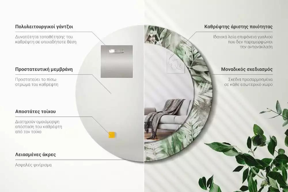 Kulaté dekorační zrcadlo Akvarel listy