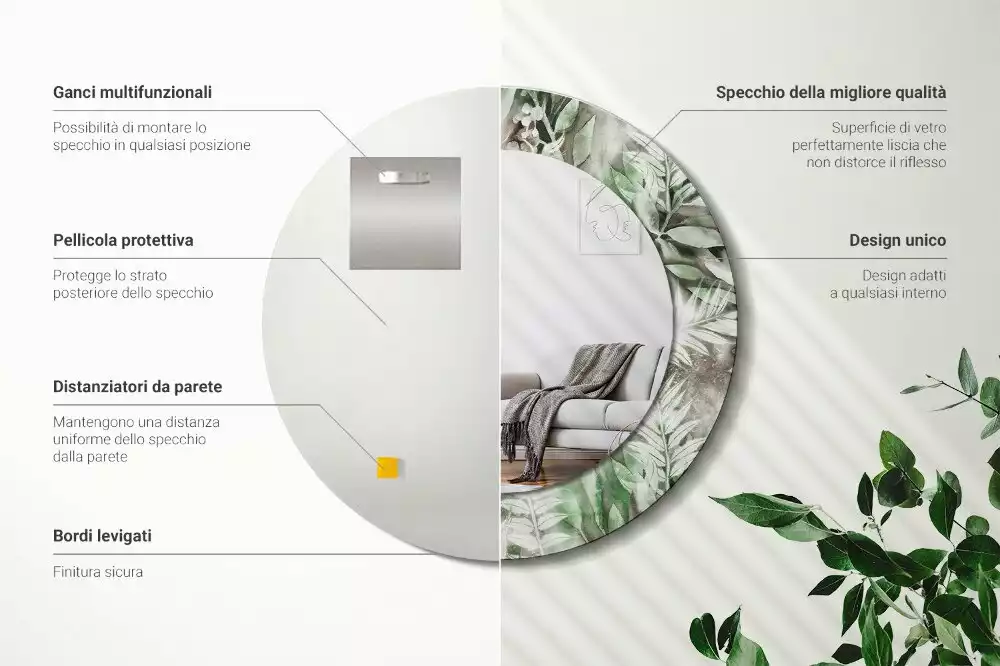 Kulaté dekorační zrcadlo Akvarel listy