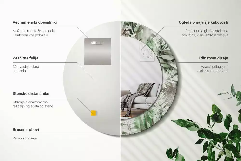 Kulaté dekorační zrcadlo Akvarel listy