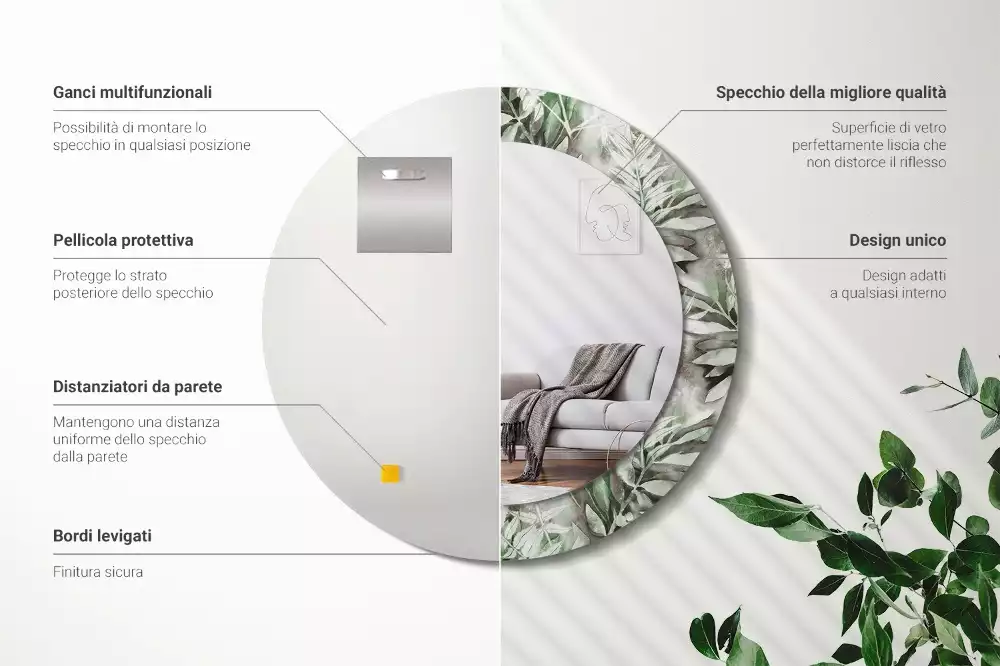 Kulaté dekorační zrcadlo Akvarel listy