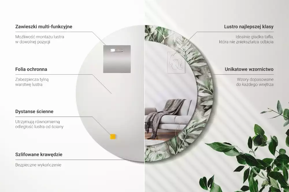 Kulaté dekorační zrcadlo Akvarel listy